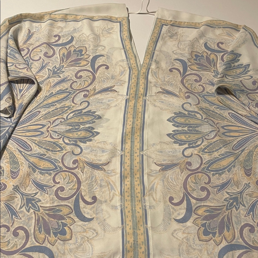 Rose & Olive Cream Paisley-Print Silk Tunic with Blue Accents